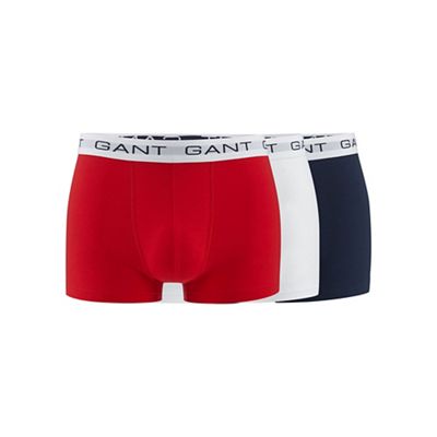 Pack of three red, navy and white cotton stretch hipster trunks